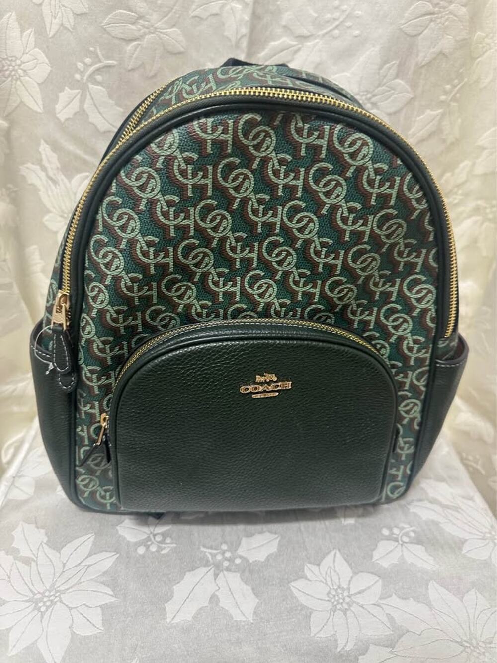 New Coach Green Monogram Backpack leather. B-286